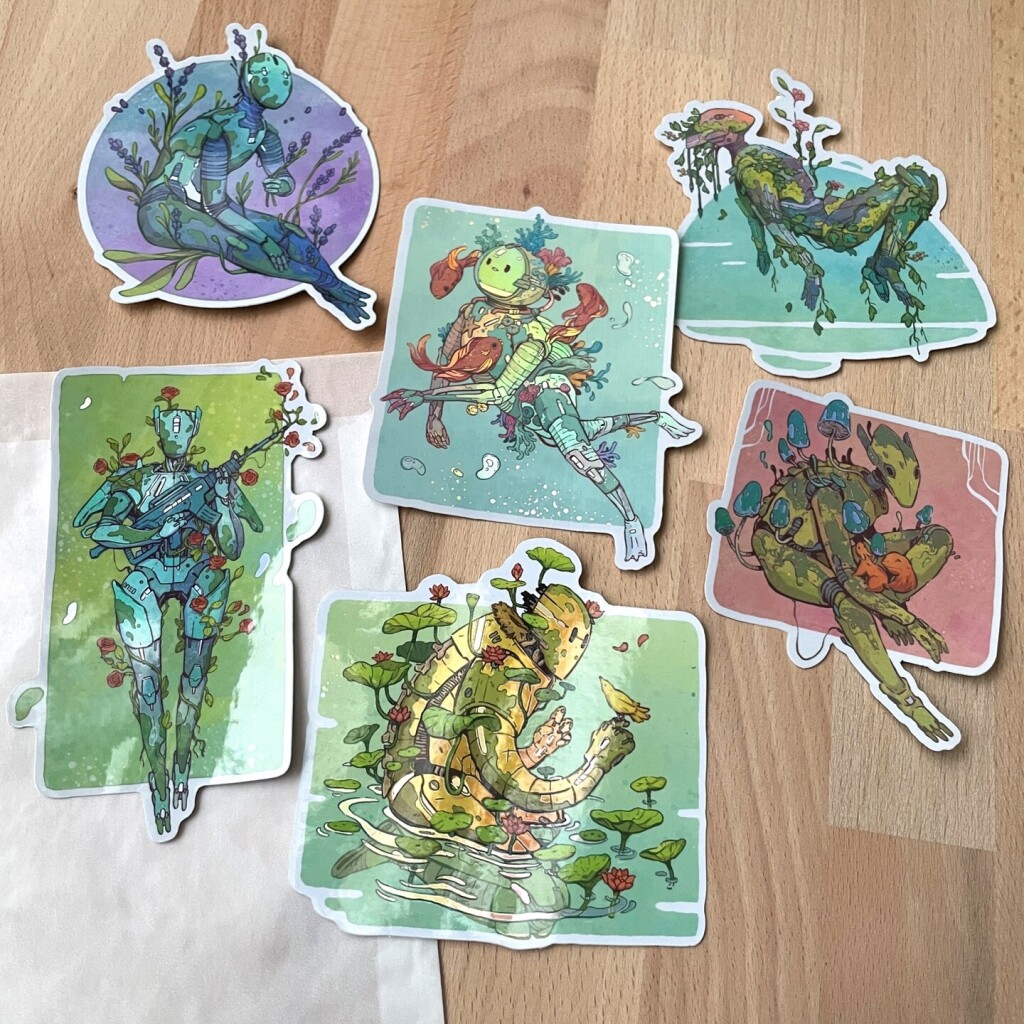 Holographic stickers of the overgrown bots