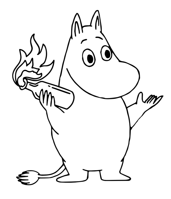A drawing of a moomin holding a molotov cocktail.  If you know, you know.