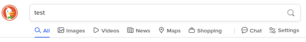A screenshot from DDG's search showing a "Chat" button near the one for settings.